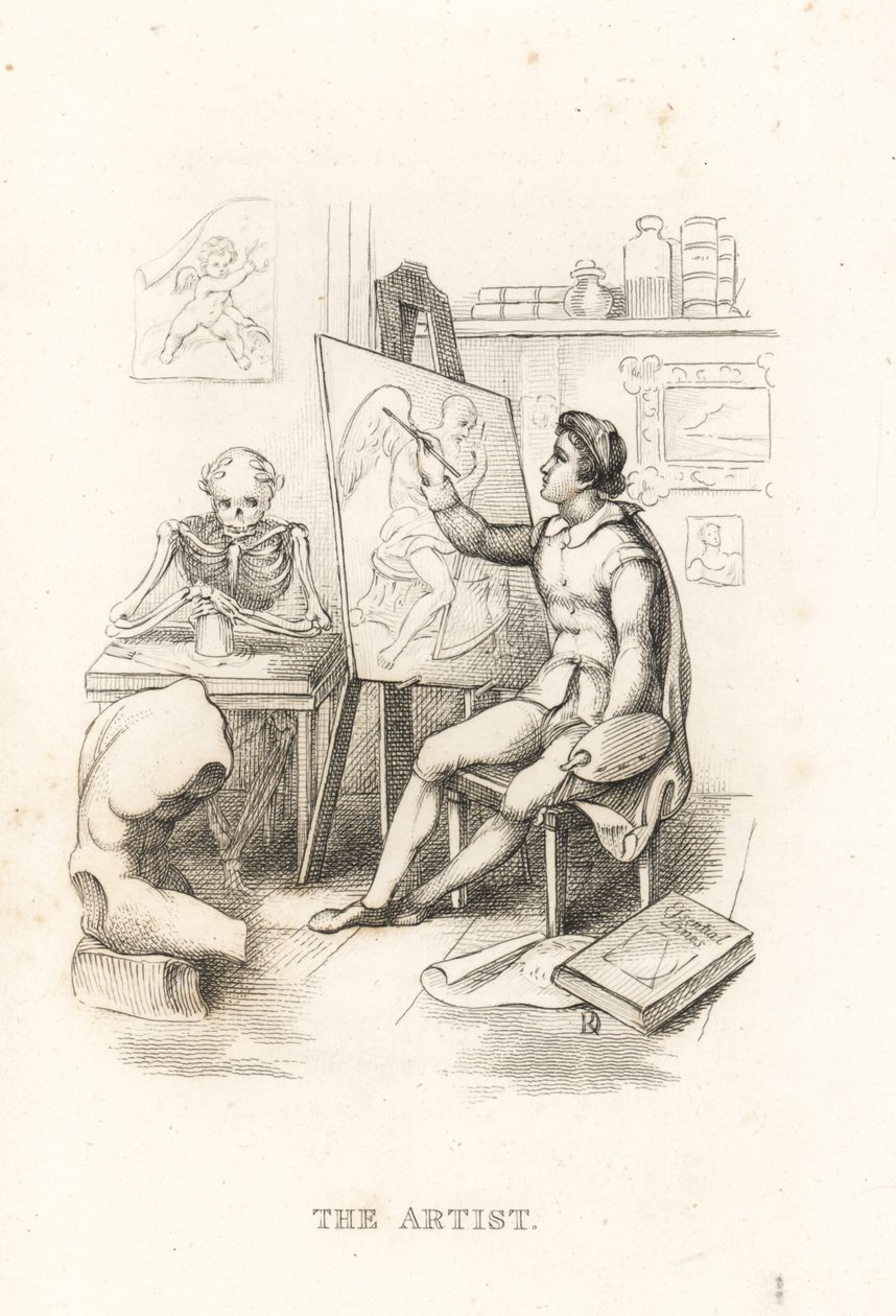 O esqueleto da Morte e o artista.,1827 (gravura) de Richard Dagley