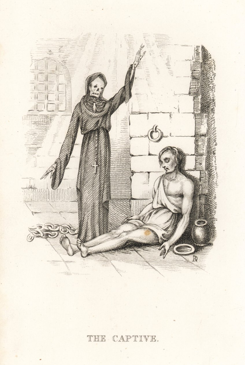 O esqueleto da Morte e o cativo. ,1827 (gravura) de Richard Dagley