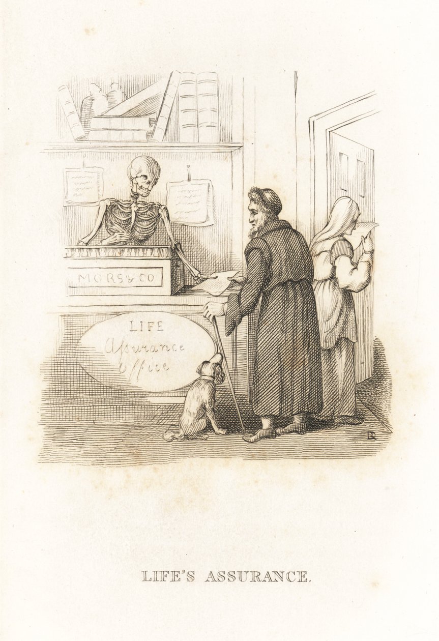 O esqueleto da Morte no gabinete de seguros. ,1827 (gravura) de Richard Dagley