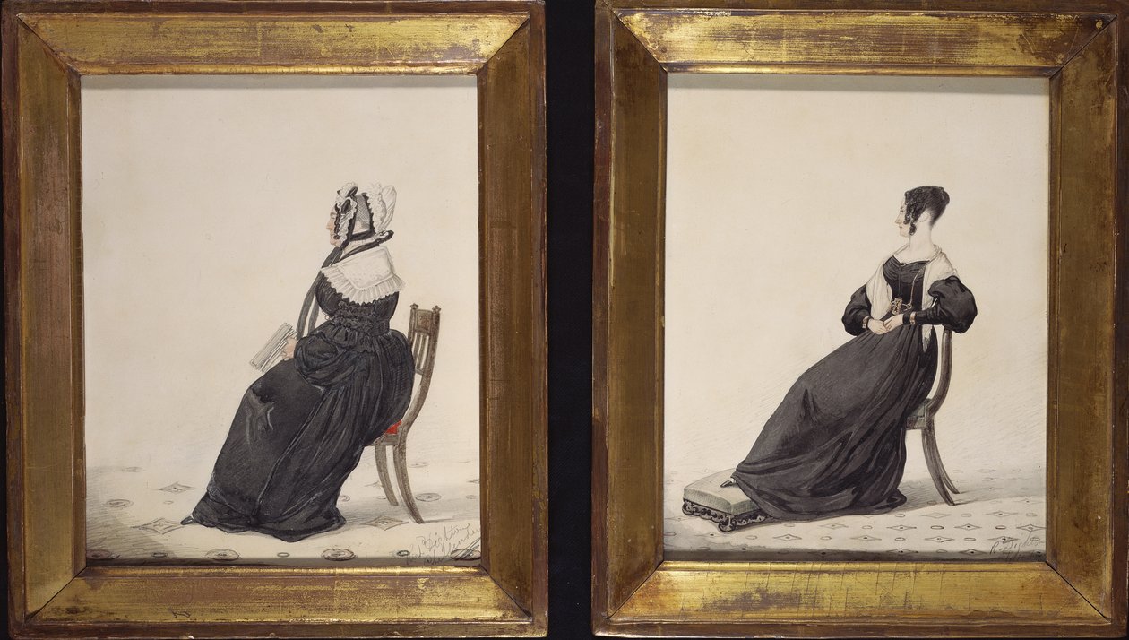 Dois retratos de viúvas, 1837 (wc e lápis sobre papel) de Richard Dighton