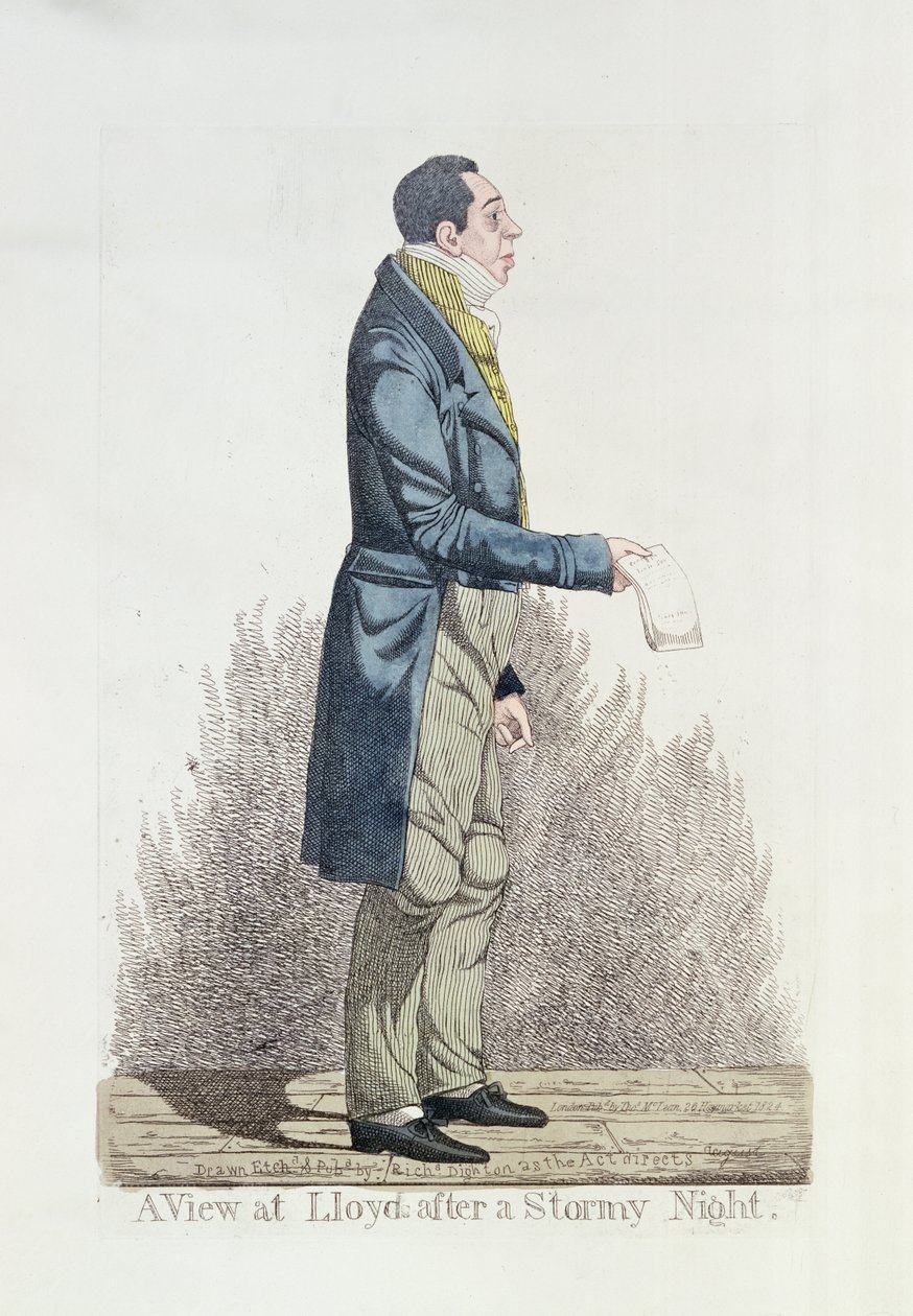 Visualizar no Lloyds depois de uma noite tempestuosa, 1824 (gravura colorida) de Richard Dighton