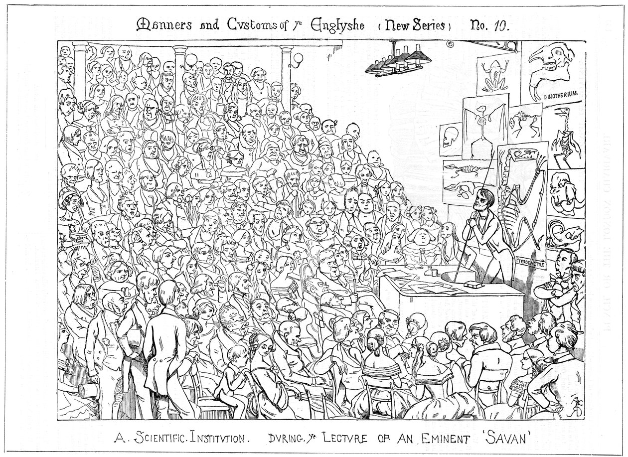 Uma instituição científica. Durante a Palestra de um Eminente Savan, 1849 de Richard Doyle