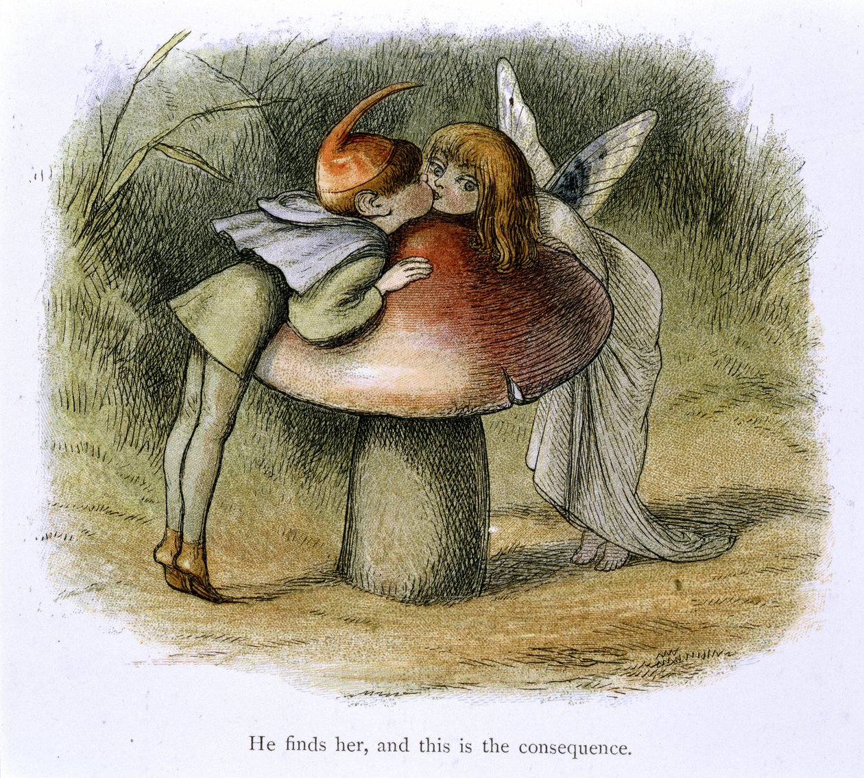 Um elfo e uma fada se beijando de Richard Doyle