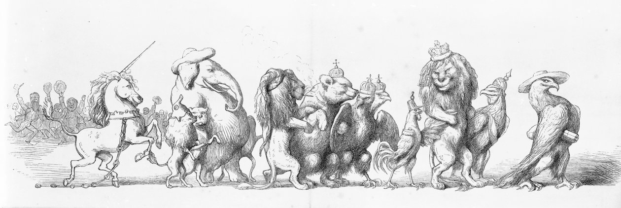 Símbolos animais de países que visitam a Grande Exposição, 1851 de Richard Doyle