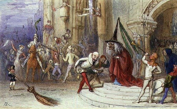A Bruxa e sua vassoura (caneta e tinta, guache e aguarela) de Richard Doyle