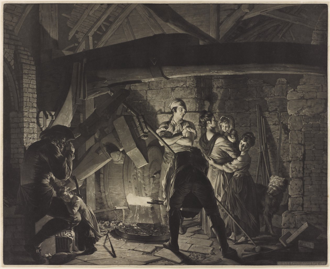Uma Frágua de Ferro, depois de Joseph Wright de Derby (1734-97) de Richard Earlom