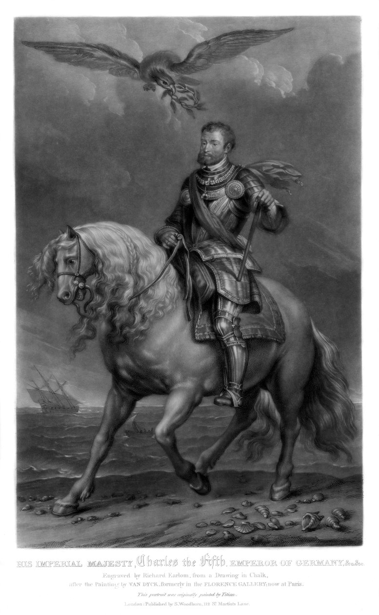 Carlos V, rei da Espanha e Sacro Imperador Romano, 1816. de Richard Earlom