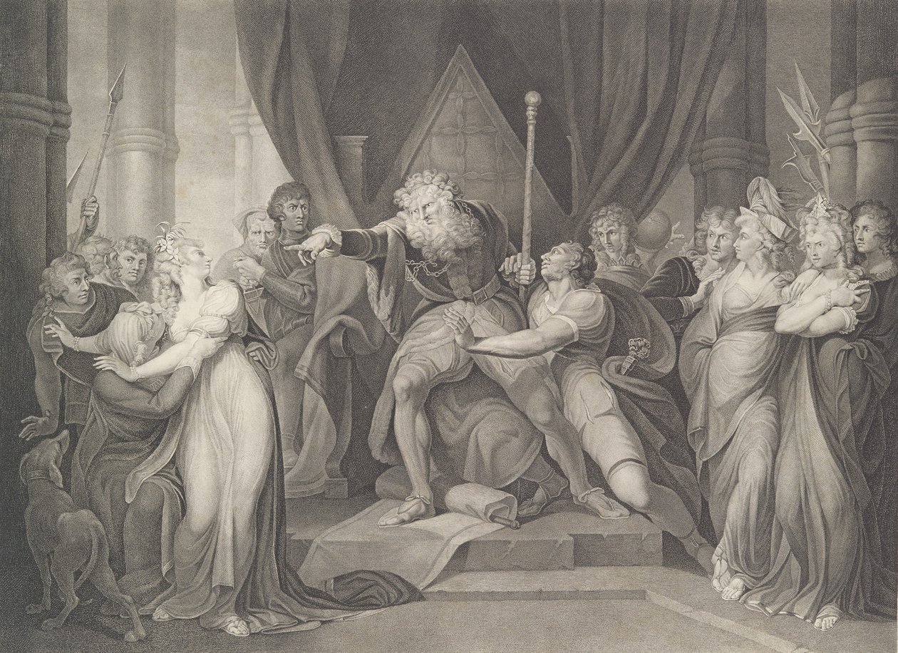Rei Lear expulsando sua filha Cordelia Shakespeare, K..., publicado pela primeira vez em 1792, reeditado em 1852. de Richard Earlom
