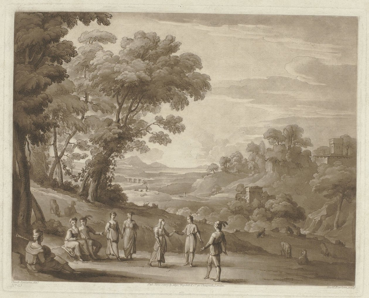 Paisagem com figuras dançantes
Estampas após desenhos de Claude Lorrain (título da série)
Liber Veritatis (título da série) de Richard Earlom