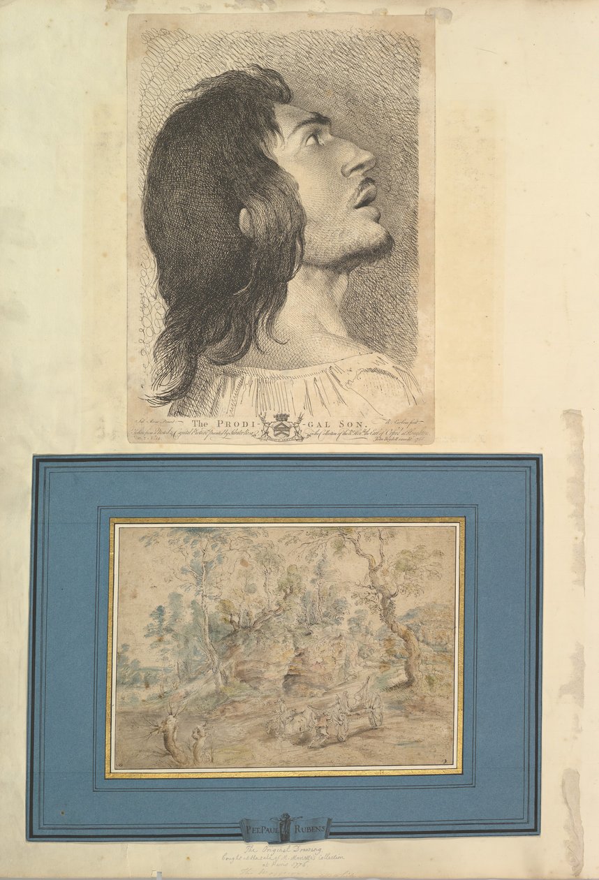 Folha de Aedes Walpolianae montada com estampa e desenho a: Cabeça em Perfil..., 1620-1766 de Richard Earlom