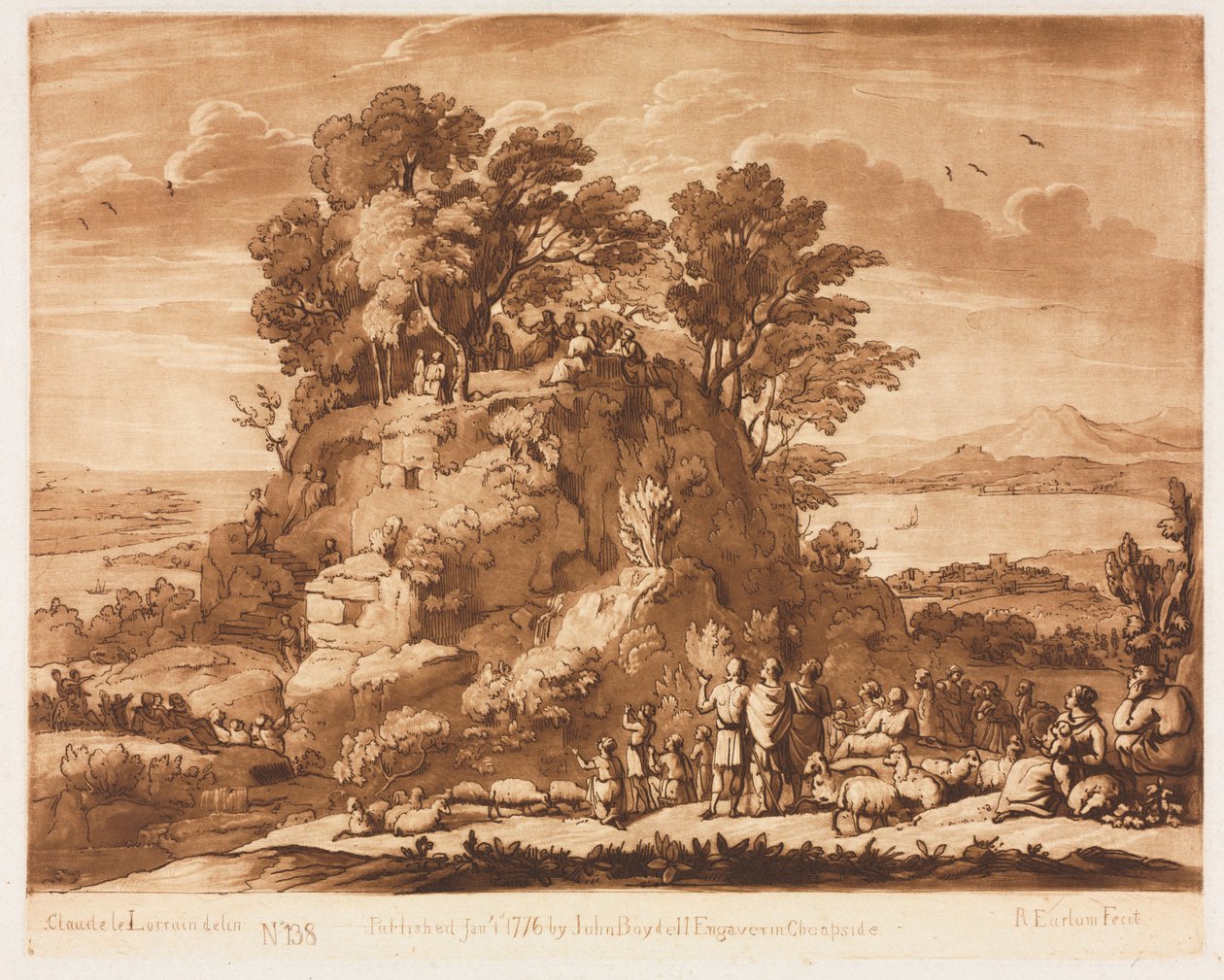 Liber Veritatis: No. 138, Uma Vista do Mar, com Cristo Pregando no Monte ..., 1776. de Richard Earlom