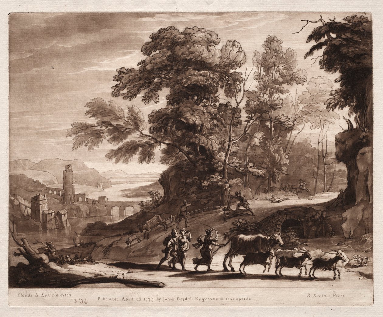 Liber Veritatis: No. 34, Camponeses com gado atacado por bandidos, 1774. de Richard Earlom