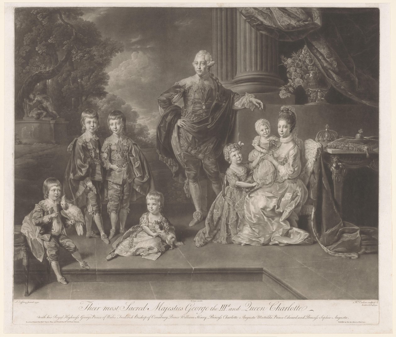 Retrato de George III, rei do Reino Unido, e sua família Suas majestades mais sagradas George IIId e Queen Charlotte (título no objeto) de Richard Earlom