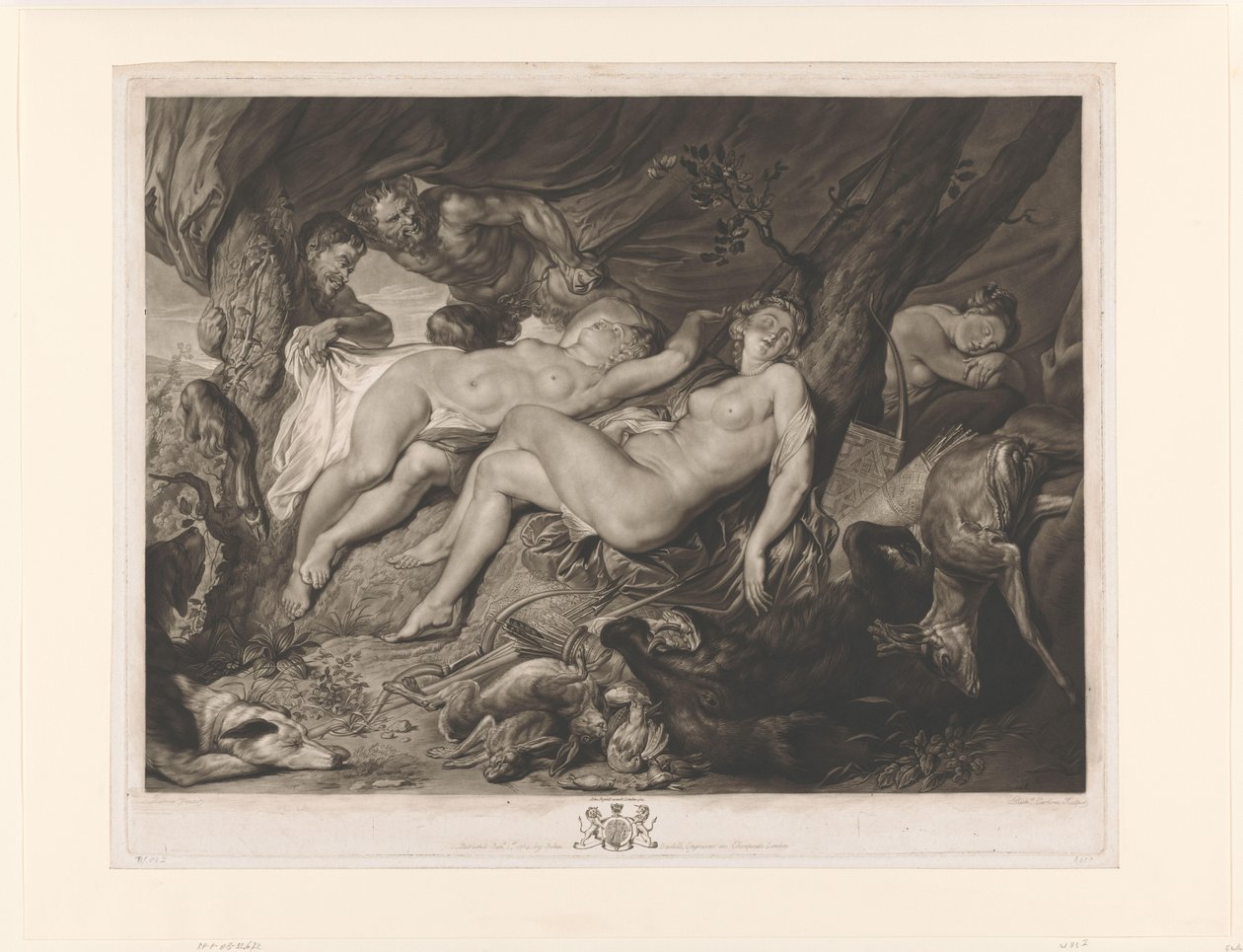 Diana adormecida e suas ninfas espiadas por sátiros de Richard Earlom