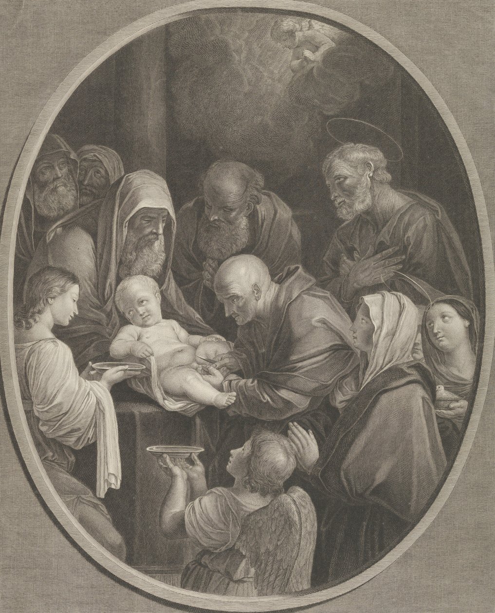 A circuncisão de Cristo, um grupo de homens e mulheres que o cercam, um anjo à frente..., 1765 de Richard Earlom