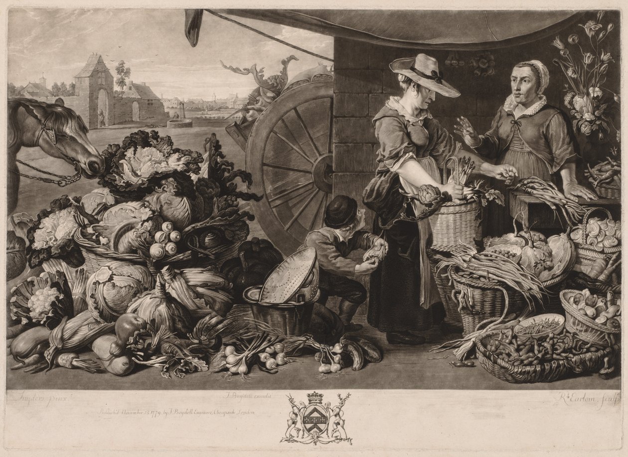 Os quatro mercados: o mercado de vegetais, 1779. de Richard Earlom