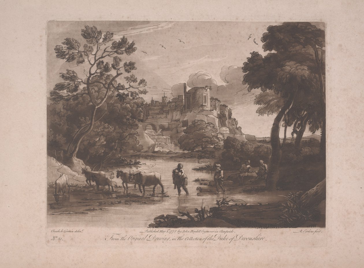 Vista do Tivoli at Sunset, publicado em 1775 (mezzotint com gravura) de Richard Earlom