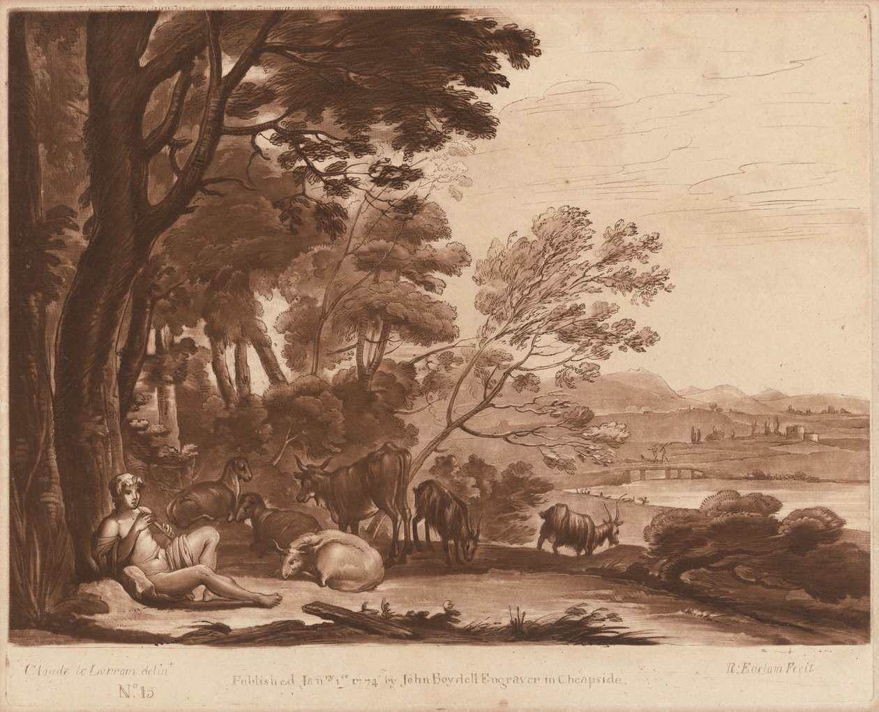 Paisagem 15 de "Liber Veritatis" de Richard Earlom after Claude Lorrain