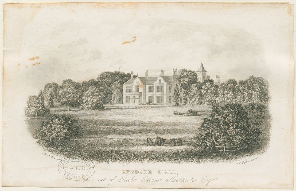 Apedale Hall House and Park: gravura em aço, sd [ Final do século 18] de Richard Edensor Heathcote