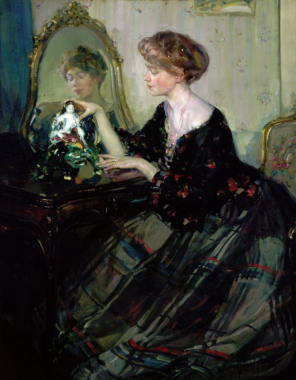 A estatueta chinesa, c.1910 (óleo sobre tela) de Richard Emil Miller