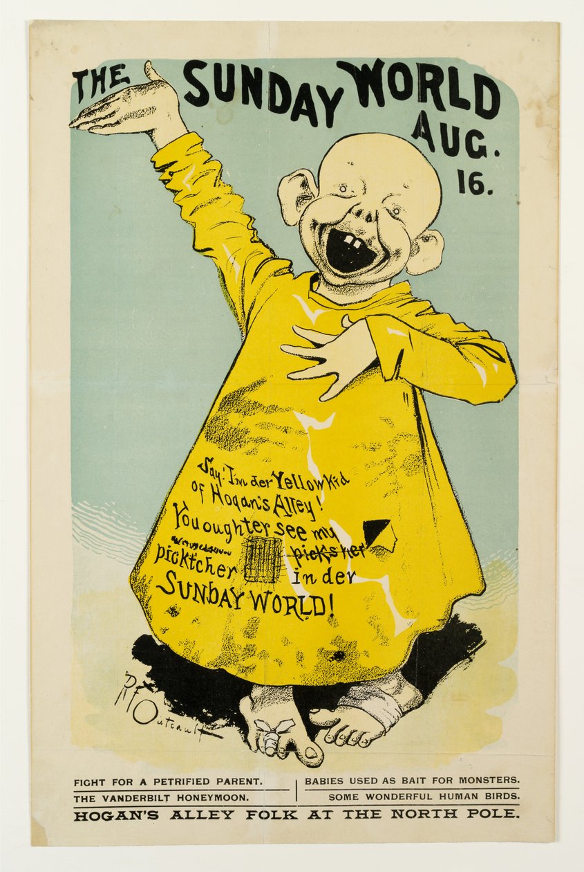 The Sunday World 16 de agosto: Diga, eu sou o Garoto Amarelo da Hogans Alley ..., c.1895-98 litho de Richard Felton Outcault