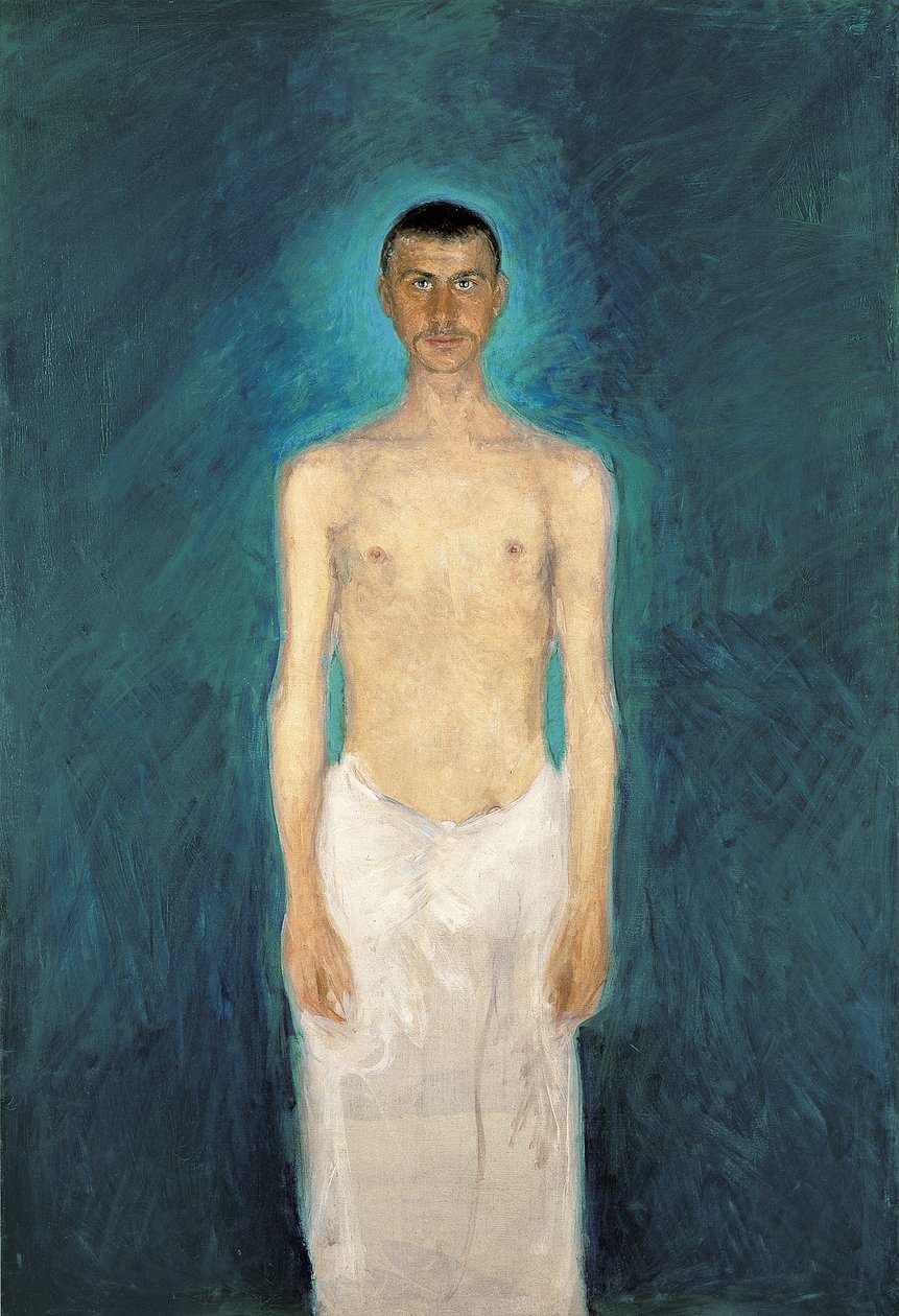 Auto-retrato Semi-Nú - Pintura de Richard Gerstl (1883-1908), óleo sobre tela (159x109 cm) de Richard Gerstl