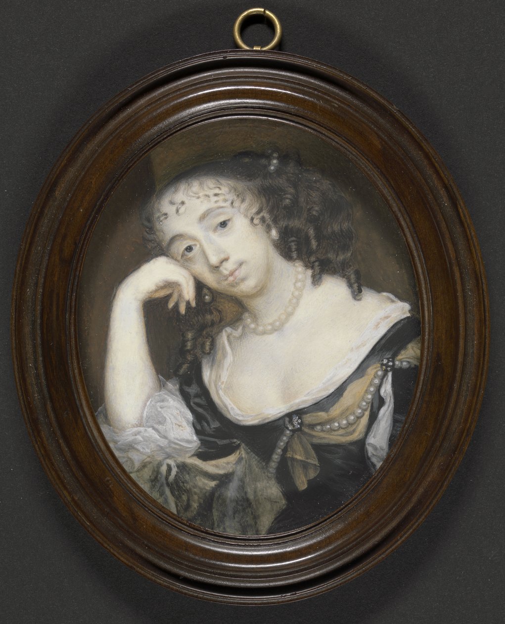 Elizabeth Dormer, condessa de Carnarvon (d.1677) (nee Capel), c.1665 (bodycolour no velino colocado no cartão) de Richard Gibson