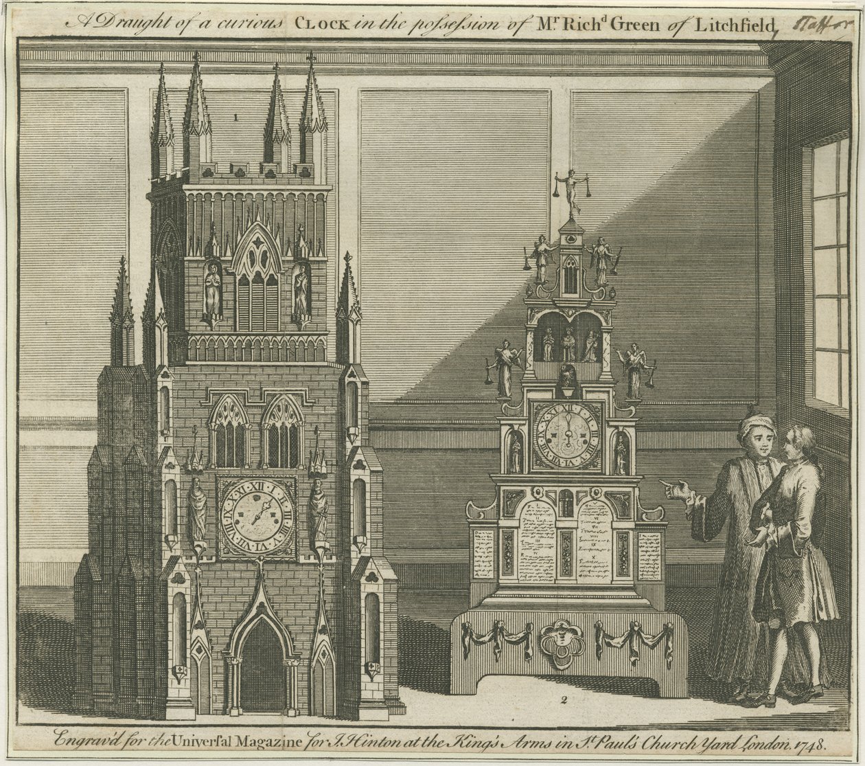 Lichfield - Altar-Relógio Musical: gravura de Richard Greene