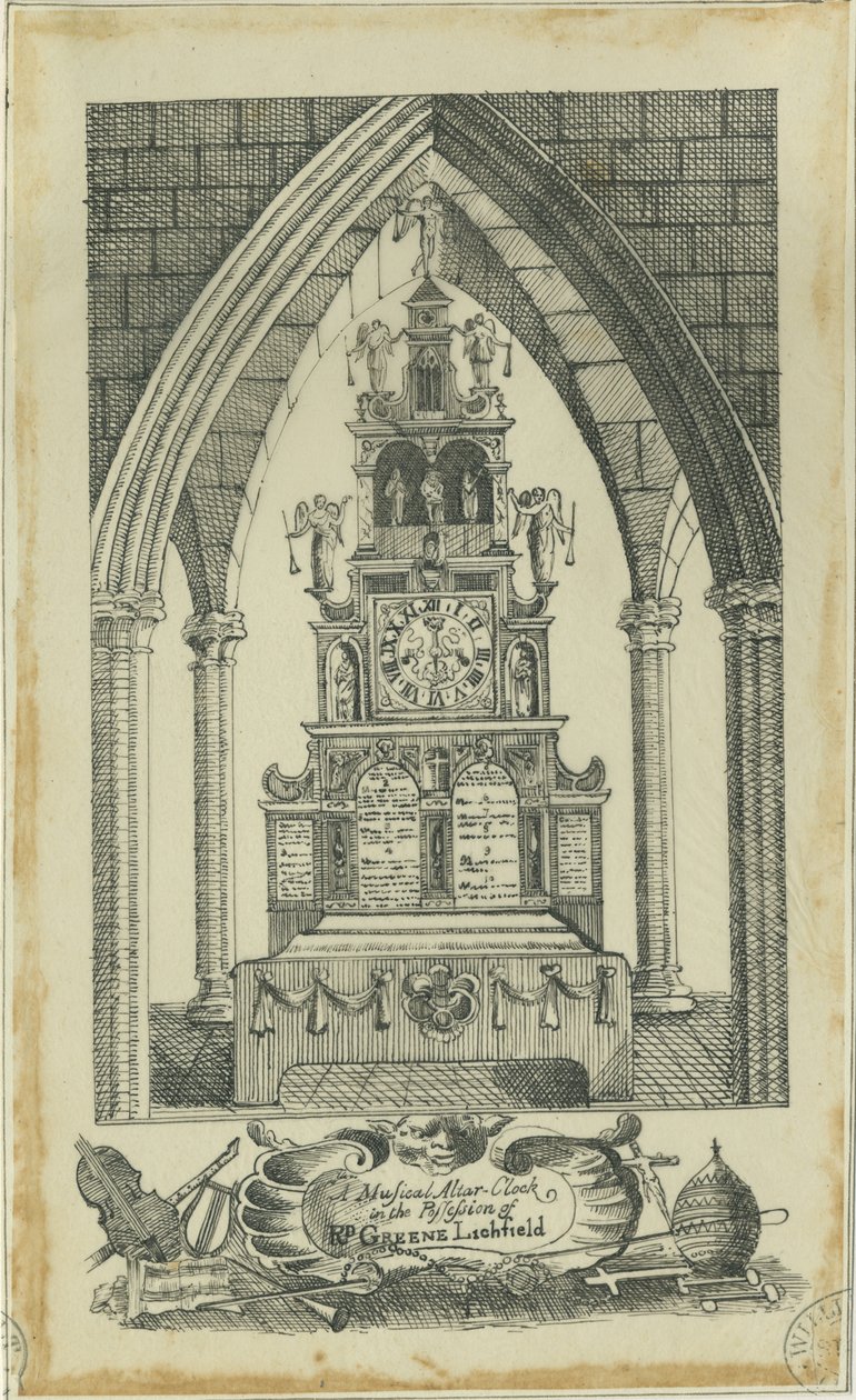 Lichfield - Musical Altar-Clock: traçado a tinta, sd [ 18º séc.] (Desenho) de Richard Greene