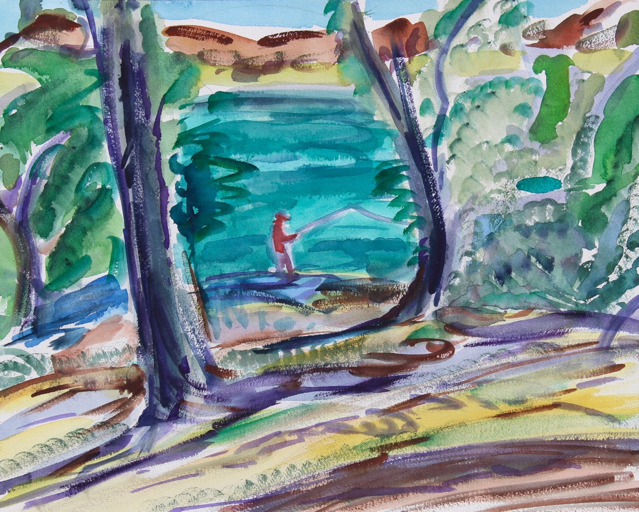 Pesca no Lago Herman, 2021 (aquarela sobre papel) de Richard H. Fox