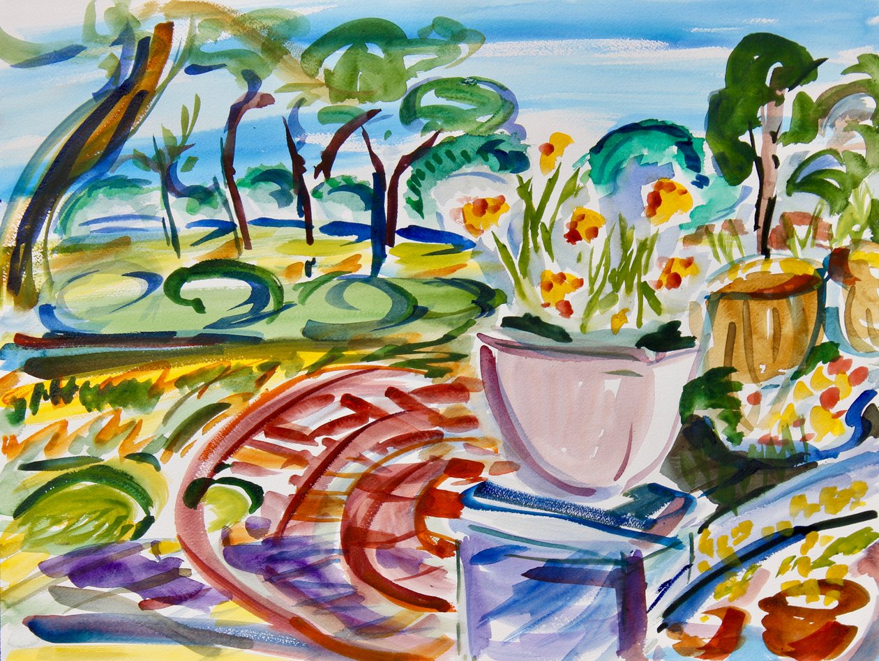 Flores no Pátio, 2022 (aquarela sobre papel) de Richard H. Fox