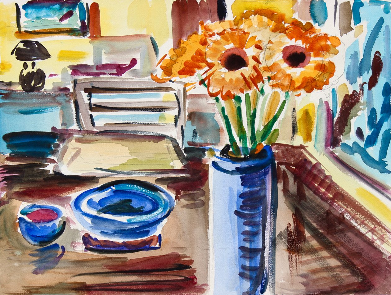 Still Life with Black-Eyed-Susans, 2021 (aguarela sobre papel) de Richard H. Fox