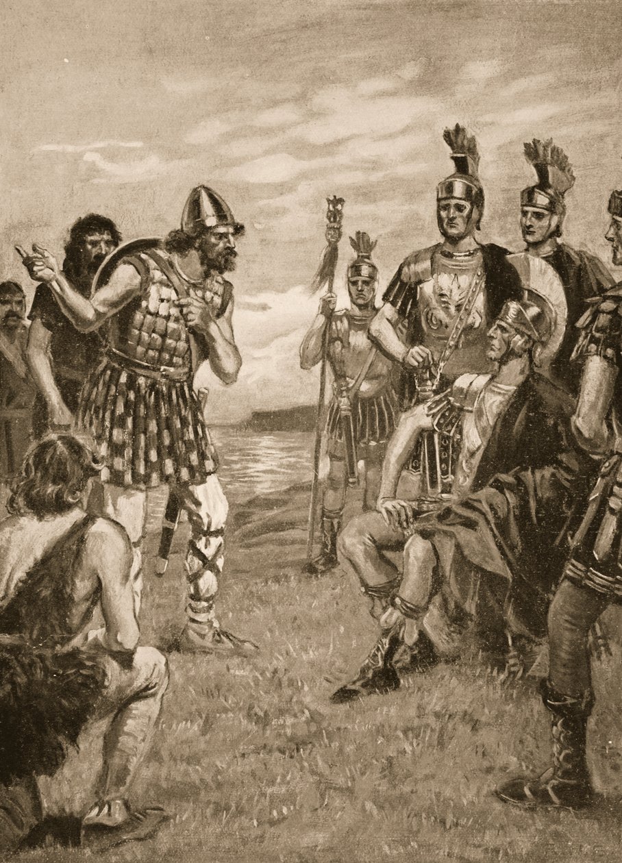 Agricola recebe um rei irlandês, ilustração de "The History of the Nation" de Richard Henry Brock