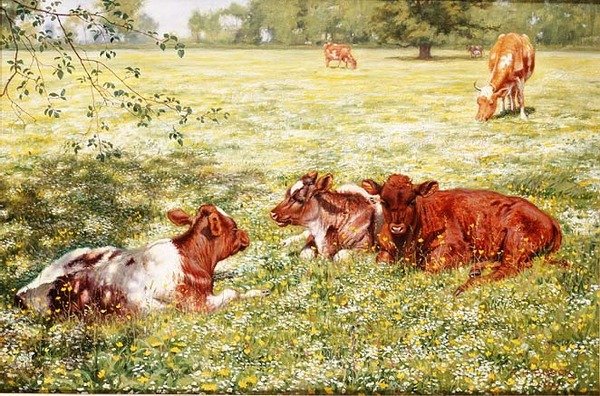 Vitelos na Primavera de Richard Henry Brock