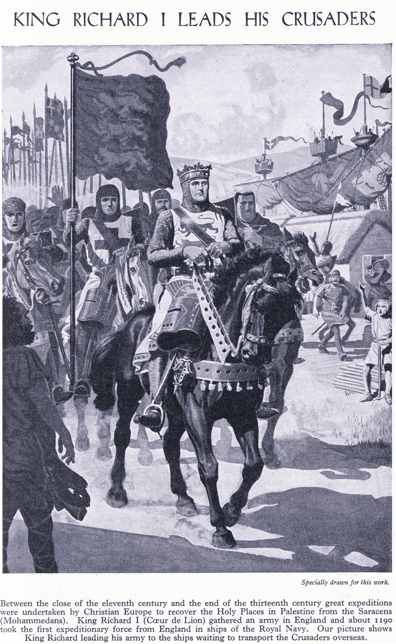 O rei Ricardo I lidera seus cruzados, c.1950 de Richard Henry Brock