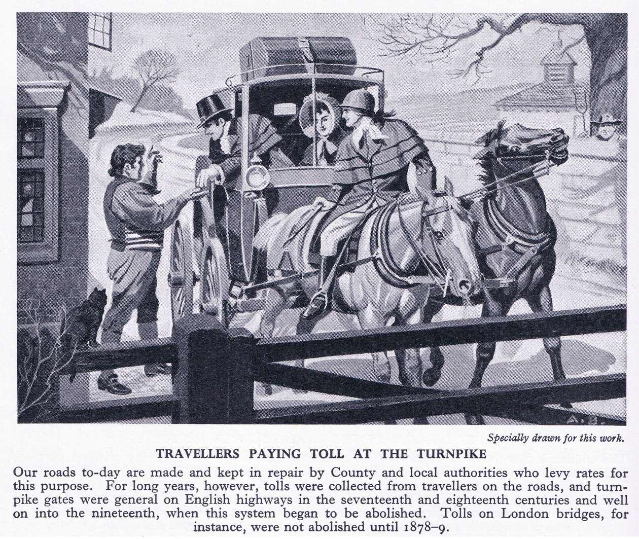 Viajantes pagando pedágio no pedágio, c.1950 de Richard Henry Brock