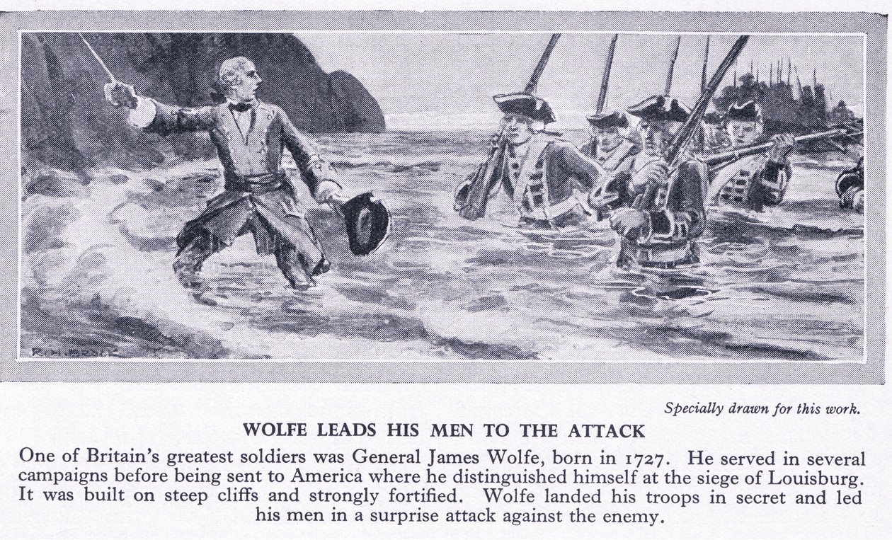 Wolfe leva seus homens para atacar. Canadá 1759 AD, c.1950 de Richard Henry Brock
