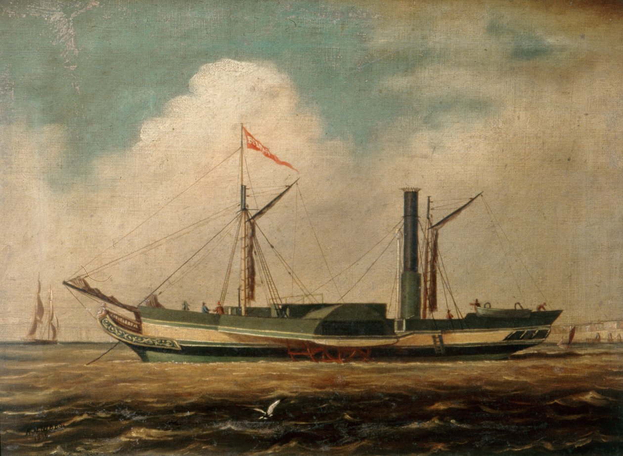Navio a vapor trans-Mancha "Belfast" ao largo de Brighton (óleo sobre tela) de Richard Henry Nibbs