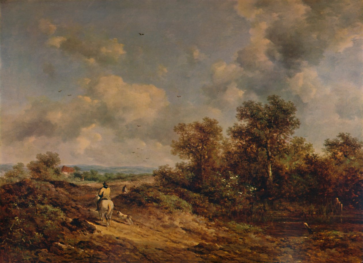 Vista perto de Sevenoaks, Kent, com homem no cavalo branco, século XIX, 1935 de Richard Hilder