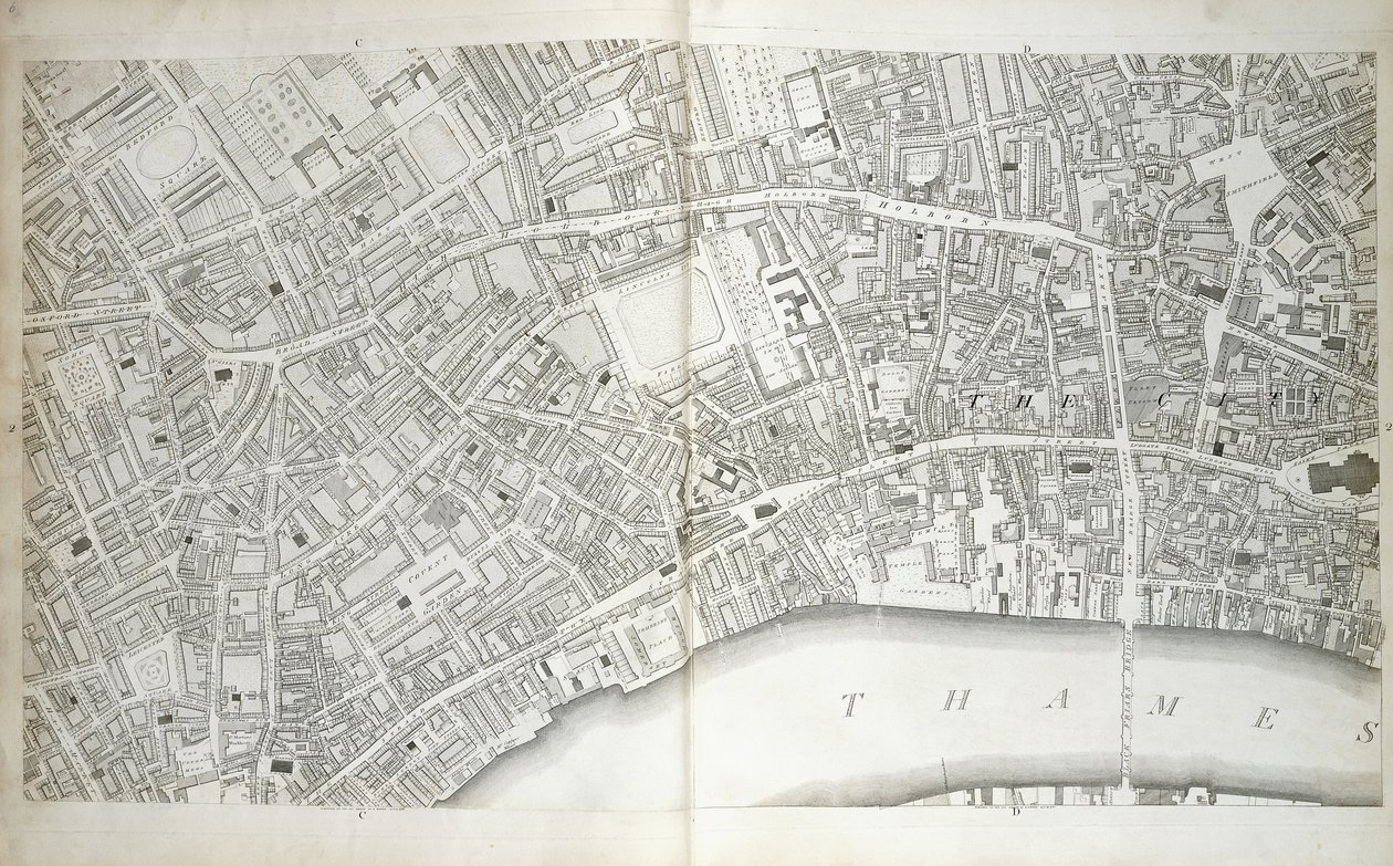 Placa de "Plano das cidades de Londres e Westminster, o distrito de Southwark e partes adjacentes", c.1792-1799 de Richard Horwood