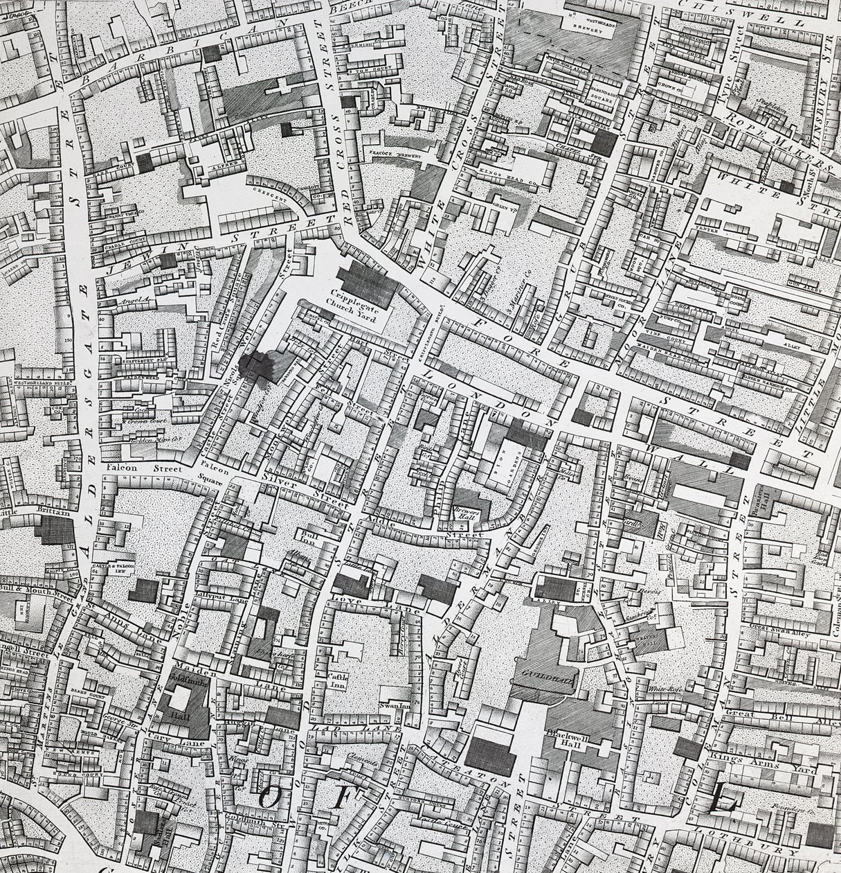 Mapa das ruas de Londres perto de Guildhall, c.1795 (impressão) de Richard Horwood