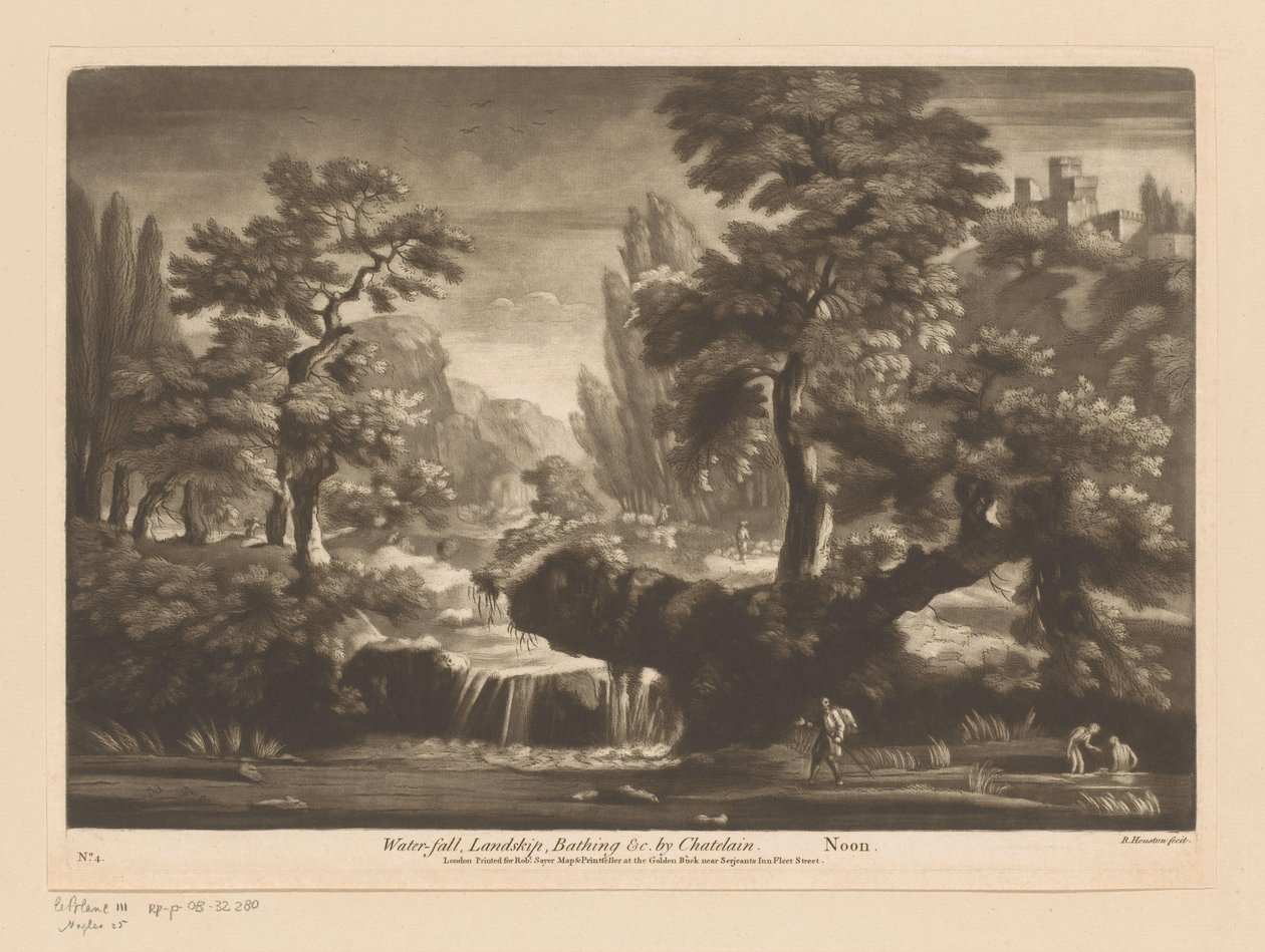 paisagem com cachoeira Cachoeira, Landskip, Banhos etc. por Chatelain (título no objeto) Meio-dia (título no objeto) de Richard Houston