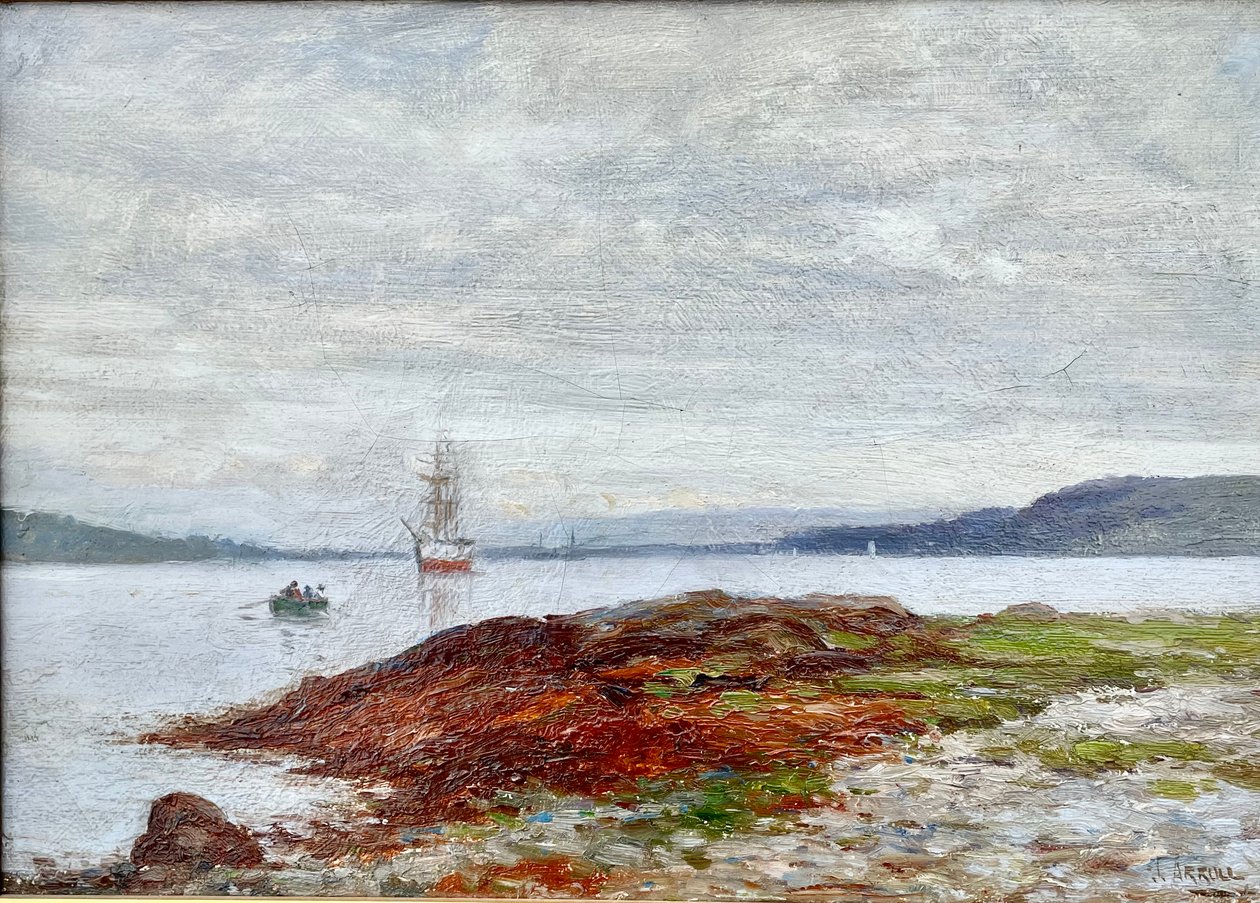 Remando para a costa, c.1900-10 (óleo sobre tela) de Richard Hubbard Arroll