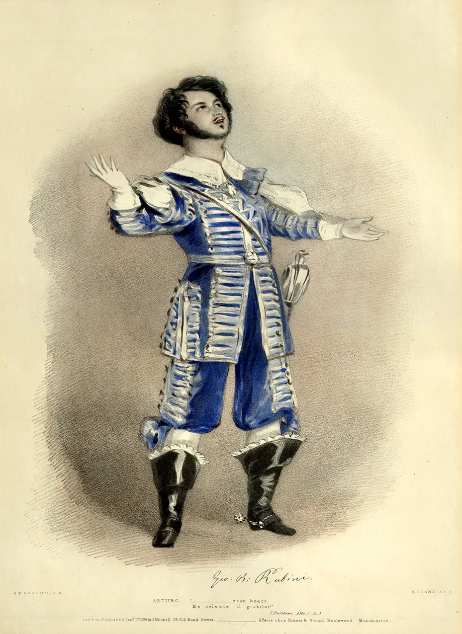 I Puritani com Giovanni Rubini como Arturo (criou o papel) da primeira produção em Paris, Théâtre-Italien de Richard James Lane