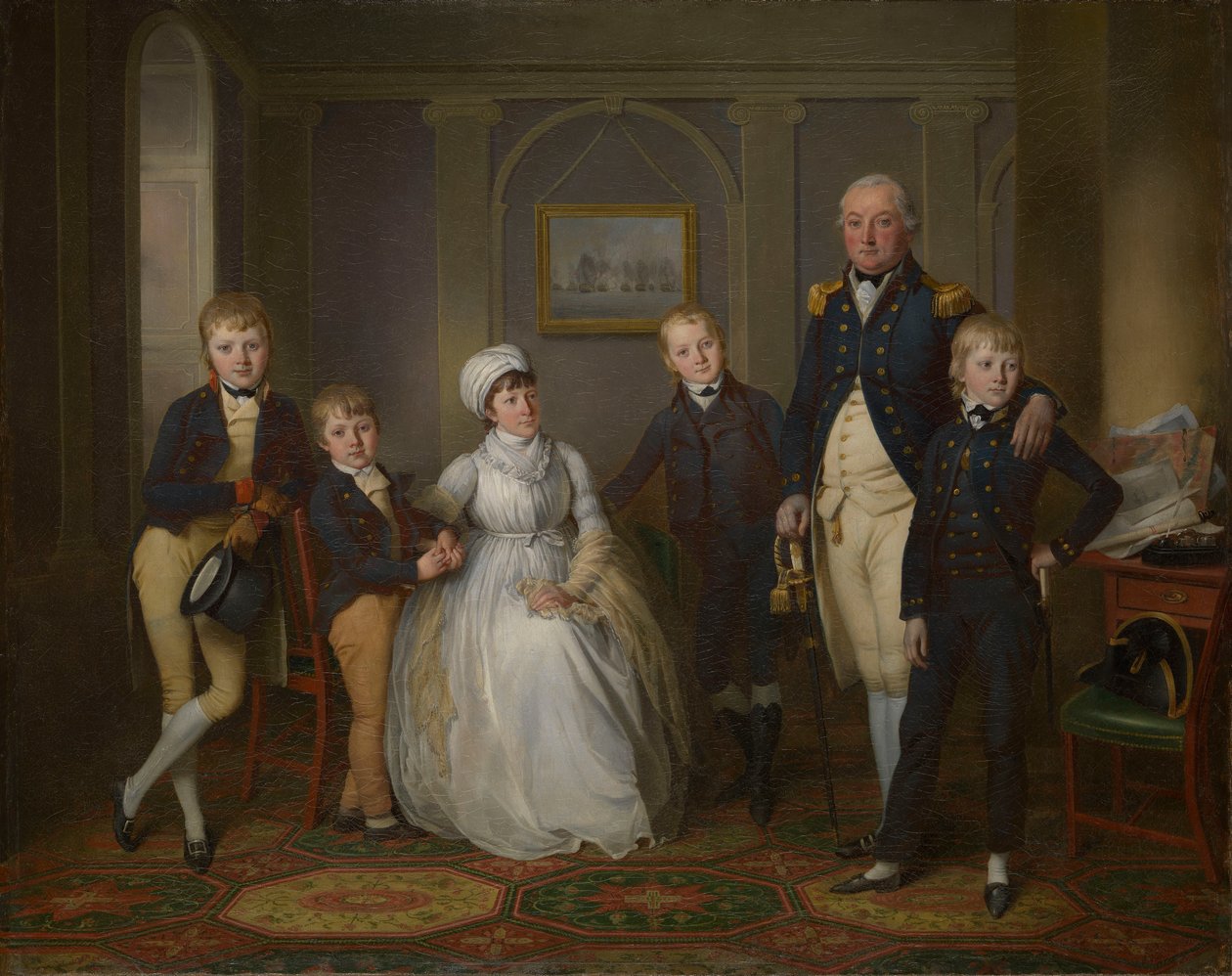 Capitão Richard Grindall (1750-1820) e a sua família, c.1800 (óleo sobre tela) de Richard Livesay