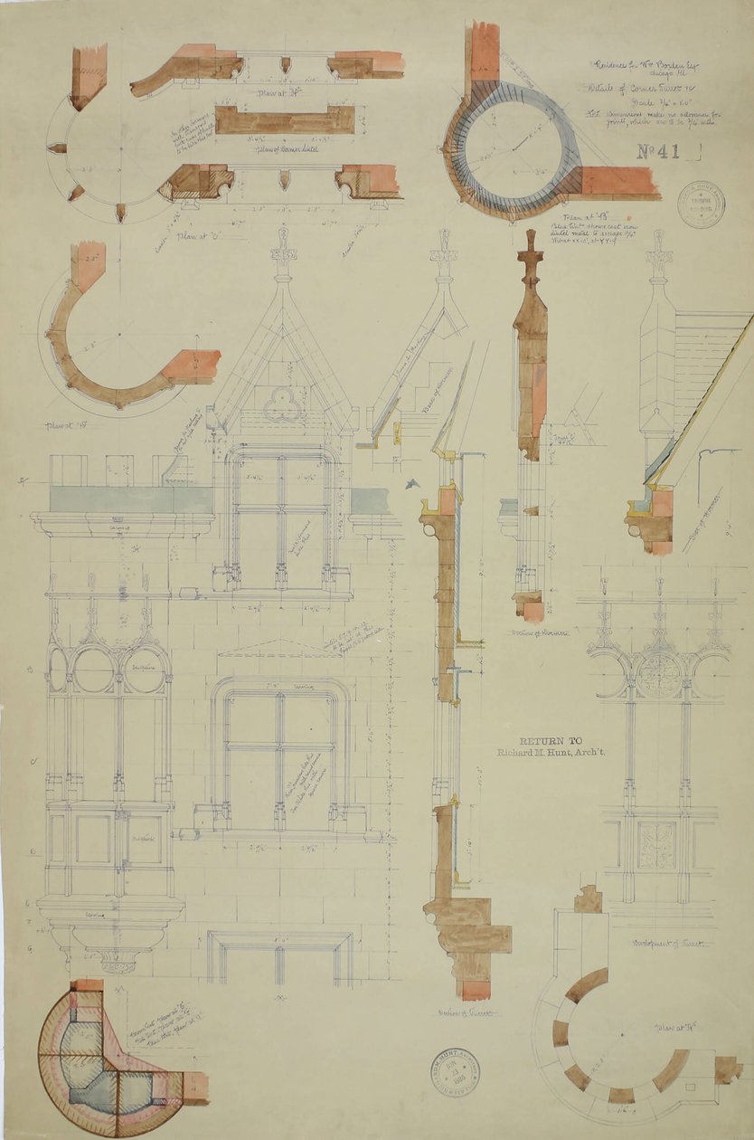 Casa de William Borden Esq. Casa, Chicago, Illinois, Pormenor de Richard Morris Hunt