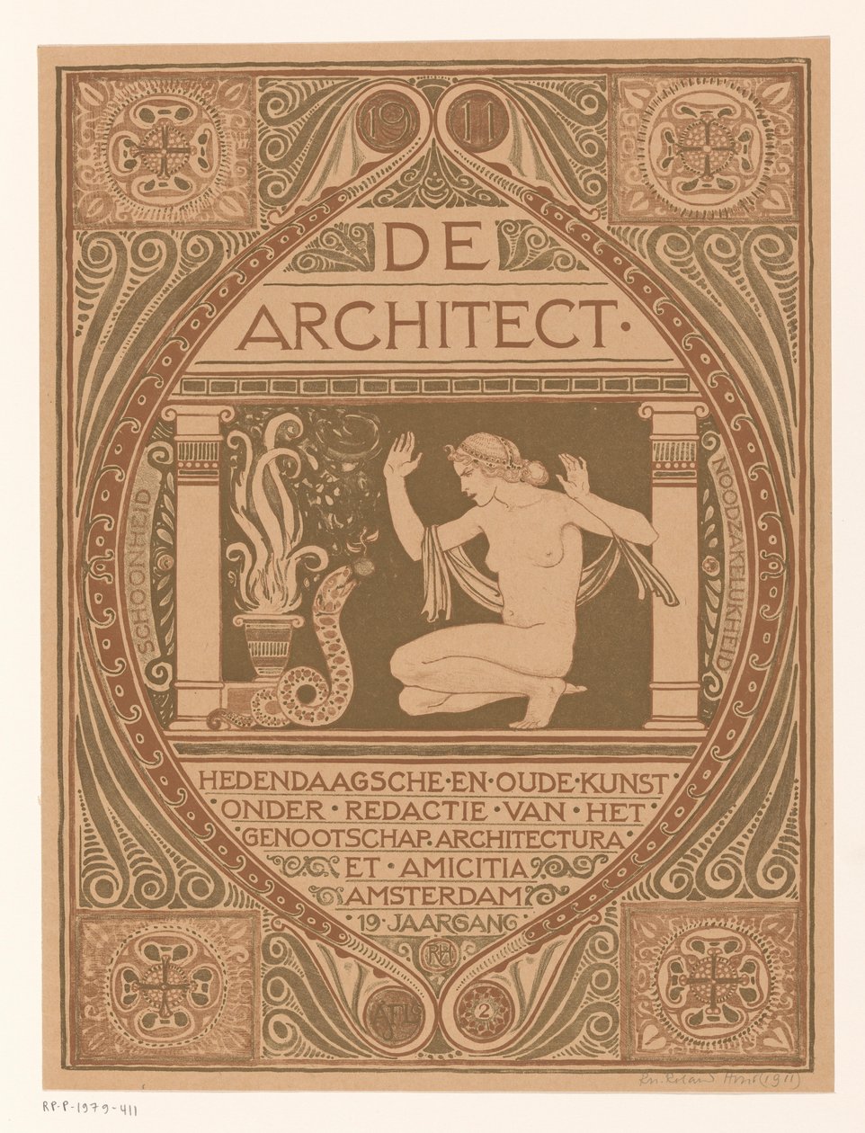 Design da capa para: De Architect, 1911 de Richard Nicolaüs Roland Holst (signed by artist)