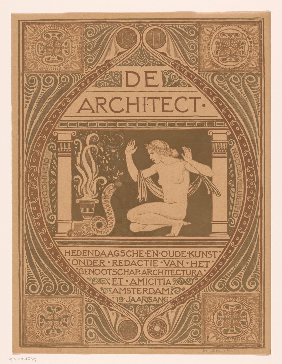 Design da capa para: De Architect, 1911 de Richard Nicolaüs Roland Holst (signed by artist)
