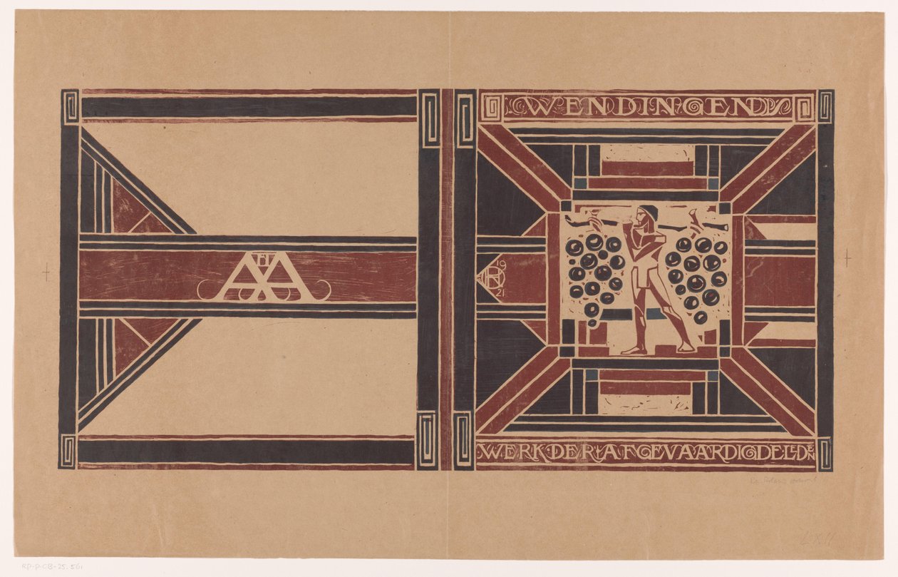 Desenho da capa para: Wendingen, 1921
Trabalho dos delegados (título sobre o objecto) de Richard Nicolaüs Roland Holst (signed by artist)