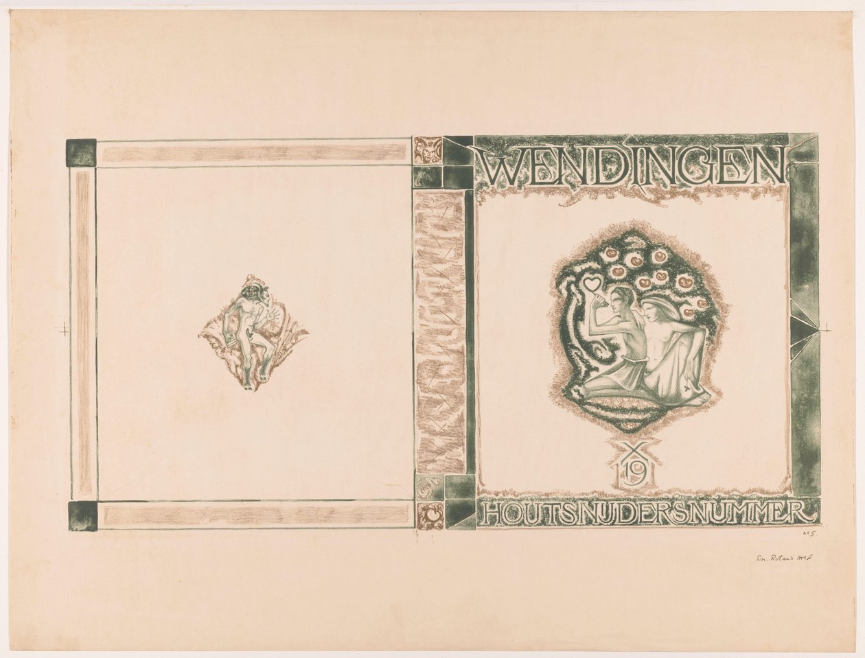 Design da capa para: Wenningen, edição Woodcarvers, 1919 de Richard Nicolaüs Roland Holst (signed by artist)